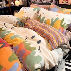 冬季加厚牛奶絨四件套雙面珊瑚絨被套法蘭絨兒童牀單牀笠牀上用品, 1個, 微笑冰淇淋【高克重牛奶絨 加倍保暖】:0.9m宿舍牀【牀單款三件套】-適合150*200被芯