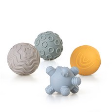 臺灣出貨 嬰幼兒手抓球玩具 軟膠方塊積木疊疊圈 捏捏手感球 堆疊玩具, 形狀手感球（4pcs）盒裝, 1個