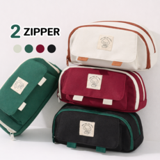 펜토리 대용량 이중지퍼 캔버스 수납필통 펜케이스, 1개, 블랙