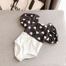 Yubli女童款愛心圖案Blaha連身泳衣