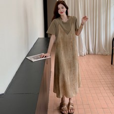 Yellwel 여름 투피스 스타일 타이 다이 스파게티 스트랩 원피스 패치 캐주얼 DJP