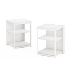 Furinno CAMNUS 사이드 테이블 오픈 선반이 있는 2단 모던 메탈 프레임 엔드 테이블 나이트 스탠드 침대 옆 테이블 거실 침실용 화이트, Solid White/White, 2-Pack, Metal Frame