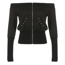 여성용 고딕 긴팔 크롭탑 재킷 오프 숄더 후드 Y2k 미적 그런지 슬림 재킷 포켓 빈티지 요정 스트리트웨어