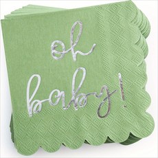 금박 칵테일 냅킨 종이 인쇄 세이지 그린 파티 축하 샤워 장식, 1개, 1개, 2. Oh Baby-Silver B. 100pcs