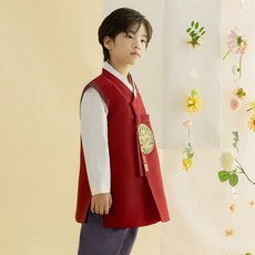 GAON BABY HANBOK 男紅金紗補 男童用 兒童韓服套裝 AM197