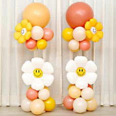 피앤비유니티 파티 스탠드 기둥풍선세트 2입, 15베이지+핑크레트로데이지, 1세트