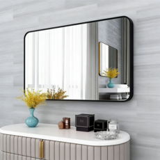 高清浴室鏡 化妝鏡子 無銅鏡 方形鏡 洗手臺鏡 橫豎可掛, 優雅白/橫豎可掛/超清成像