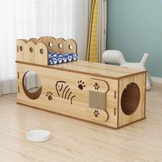 원목 박스 나무 고양이 캣타워 사각 스크래치보드 터널 숨숨집, C. 밝은 호두색 길이 80cm, A. 모든 사이즈에 맞습니다, 1