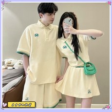 校園風減齡男女休閒運動服套裝夏季情侶裝短袖T恤短裙兩件套ins潮