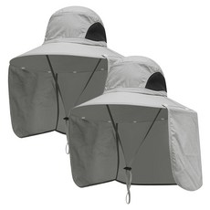 陽光漁夫遮陽帽 2個組合 運動登山農作網狀寬版狩獵帽, 灰色