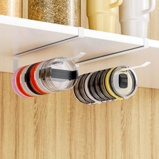 텀블러 뚜껑 정리함 2개 최대 30개의 뚜껑 용량 접착제 없음 드릴 없음 캐비닛 내부 Yeti 뚜껑 정리함 홀더 공간 절약형 Stanley 텀블러 컵 뚜껑 홀더 정리함, 화이트