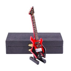 나무 미니어처 일렉트릭 베이스 기타 스탠드 케이스 포함 미니 악기 레플리카 수집 피규어 모델 홈 데코 장식품, 3.94"x1.18"x0.24", 1개