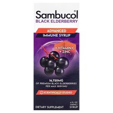 Sambucol 블랙 엘더베리 시럽 어드밴스드 면역 비타민C + 아연 120ml(4fl oz), Sambucol블랙엘더베리시럽어드밴스드면역비타민C아연1, 1개, 120ml