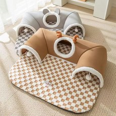 貓咪隧道 寵物玩具 摺疊四季通用 鑽洞小窩 狗窩, 1個, S 55*40CM（幼貓適用）,綠豆豆三孔小熊