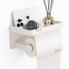 레브홈 무타공 선반형 욕실 두루마리 휴지걸이, 1개, 퓨어화이트