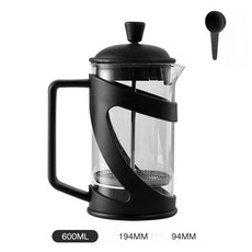 해피유통 프렌치 프레스 커피 메이커 스테인리스 핸드 브루 커피 포트 모카포트 홈 카페 용품, 1, 600ML(600밀리리터)