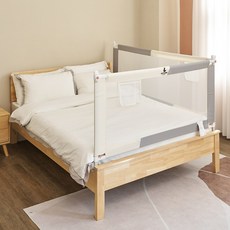 貝貝佳 嬰兒床圍/床邊護欄, 2片米搭灰_+Y帶,IKEA200cm*150cm