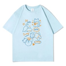 여성용 순면 반팔 티셔츠 여름 학생용 루즈핏 심플 다용도 커플 상의