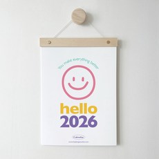 2026년 우드 벽걸이달력 캘린더 컬러감성 스마일 음력달력, 완제품(우드바 포함), 1개