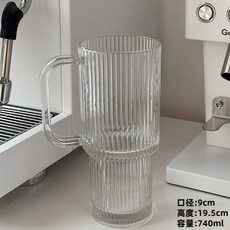 巨無霸帶把手玻璃吸管杯 740ml 大容量高顏值帶蓋辦公室咖啡水杯 豎紋冰霸杯, 【豎紋】冰霸杯, 1個
