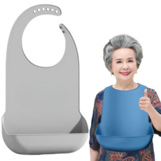 브로킥 성인용 방수턱받이 식사용 앞치마 환자 노인 풀커버형 특대사이즈 (53cm X 37cm), 1개, 그레이