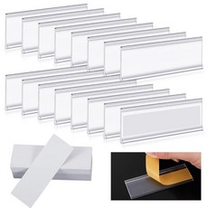 서랍 라벨 7.6 x 2.5cm(3 1인치) 선반 120개 흰색 종이 태그 플라스틱 홀더 투명 보관함 책장 우편함용 WSICSE 240767, 120