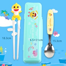 里和 lillfant 韓國製 碰碰狐 304不鏽鋼 學習筷 叉子 湯匙 餐盤 兒童餐具組, 1個, 鯊魚家族3件組, 黃色