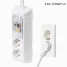 몬스터탭 국산 4000W 고용량 고전력 에어컨 건조기 세탁기 멀티탭 슬림플러그, 1개, 누전차단 2구 화이트, 3m
