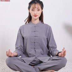 玄善男女禪修服 中式套裝, 1個, 灰色長袖套裝女 清倉價 ,3XL  建議155-170斤