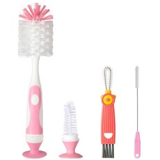 나일론 및 실리콘 병 브러시 캡 빨대 BPA 프리(그레이)를 포함한 5-in-1 젖병 세트, Pink-nylon