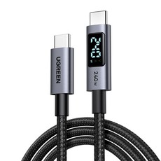 UGREEN 유그린 PD 240W C타입-C타입 LED 디스플레이 고속 충전 데이터 케이블 PD3.1 패브릭 초고속 충전 데이터 케이블 맥북 아이폰 삼성 샤오미 호환 PPS지원, 1개, 블랙, 0.5m