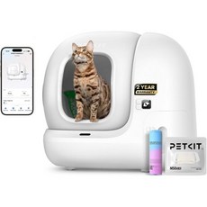 고양이 화장실 PETKIT PuraMax 2 자동 청소 쓰레기통 앱 컨트롤 스쿱 프리 누수 방지 방수 쓰레기 패드 최대 2.4G WiFi 기본 번들에는 N50 및 롤 봉투 1개