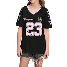 QISSYILY 여아용 오버사이즈 저지 Y2k 숫자 프린트 브이넥 셔츠 리본 그래픽 티셔츠 스트리트웨어 캐주얼 반소매 셔츠 블랙.107521