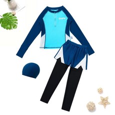 男童長袖泳裝衝浪服套裝 防曬速乾競速服