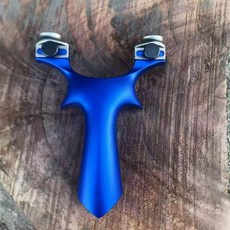 夾片鈦閤金撐頭戶外威力高精度直闆新款圓頭龍齒彈弓, 烤藍圓頭