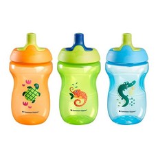 Tommee Tippee 스포티 병 만 1-3세 유아용 283.5g(10온스) 빨대컵 흘림 방지 물림 방지 잡기 쉬운 디자인 BPA 프리 3팩 핑크 레드 및 오렌, 오렌지, 그린, 블루