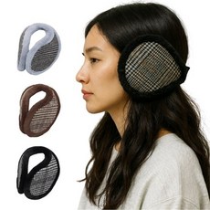 체크이어머프 이거찜 출근 등하교 산책 필수템 체크 패턴 귀마개 방한귀마개 귀도리 넥워머, 그레이