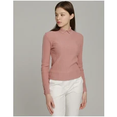 닥스골프 여성 핑크 골지 조직 반넥 스웨터 니트