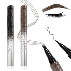 Boobeen 4포크 팁이 있는 방수 액체 눈썹 연필 2개 마이크로블레이드 브로우 펜 및 아이라이너 세트 오래, 블랙  다크 브라운