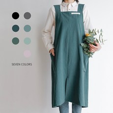 NENAI 린넨 롱기장 앞트임 워피스형 앞치마, 불루그레이, 4개