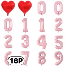 스마일파티 미니 소형 은박 숫자 번호 풍선 16P 하트 새해 생일 기념일, 1세트, 캔디핑크16P