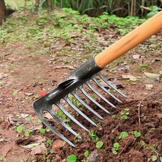 고강도레기(9발)+대왕 자루(호미 밭 고르기 텃밭관리기 잡초 제거 제거기 농기구 밭갈이 레기 곡괭이 쇠스랑 괭이), 1개