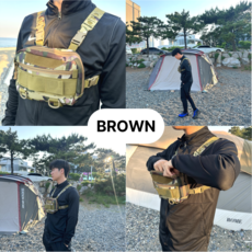몬스터 체스트백 밀리터리 남성 전술 가슴 앞으로매는 가방 힙색 캠핑 낚시 자전거 오토바이 백팩, 브라운, 1개