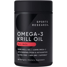 SPORTS RESEARCH 磷蝦油蝦紅素Omega-3軟膠囊 500mg, 120顆, 1罐