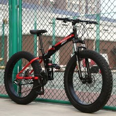 접이식 전기 팻바이크 MTB 광폭 타이어 충격 흡수 자전거, 7단, 26인치, 블랙 레드, 1개