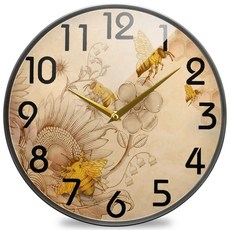 Naanle 축구장 축구공 원형 벽시계 30.5cm(12인치) 무소음 배터리 작동 쿼츠 아날로그 조용한 책상 시계 가정 사무실 학교용, 베이지