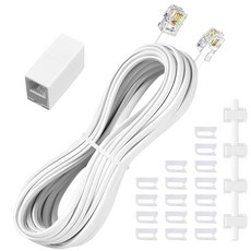 전화선 팩스선 전화선 연장선 고품질 통신 케이블, RJ11, 7.6m, 흰색