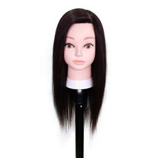 BEUGA(뷰가) 인모 100% 18인치 유니크 연습용 통가발 커트 드라이 아이롱 펌 염색 스타일링 미용 연습 가발, 블랙, 1개
