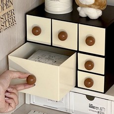 서랍형 화장품 수납함 대용량 화장대 선반, 빈티지 브라운 볼 6칸 A 3 B 3