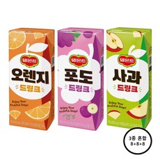 델몬트드링크 팩음료 190ml 24입 (오렌지8+포도8+사과8), 24개